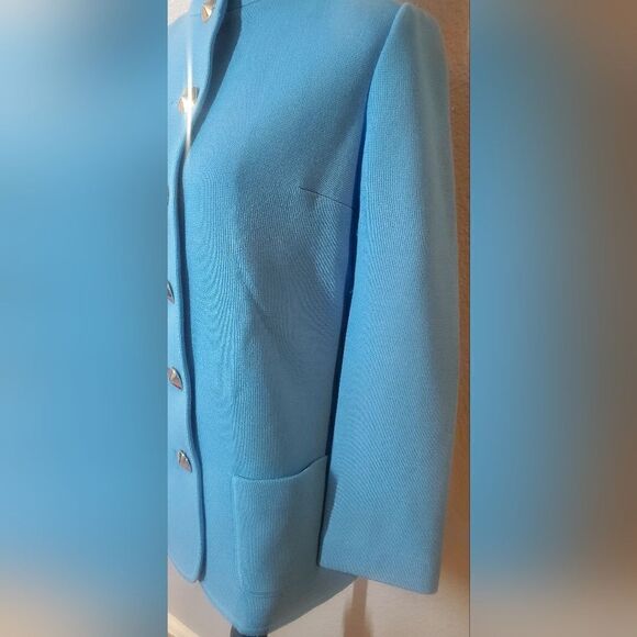 St. John Light Blue 100% Wool Knit Jacket Women’s Classic Open Front Blazer - Picture 4 of 15